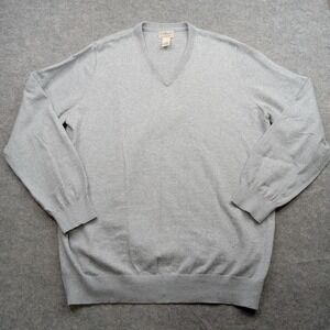 LL Bean Sweater Mens XL Tall Light Gray V Neck Cotton Cashmere Pullover Knit XLT